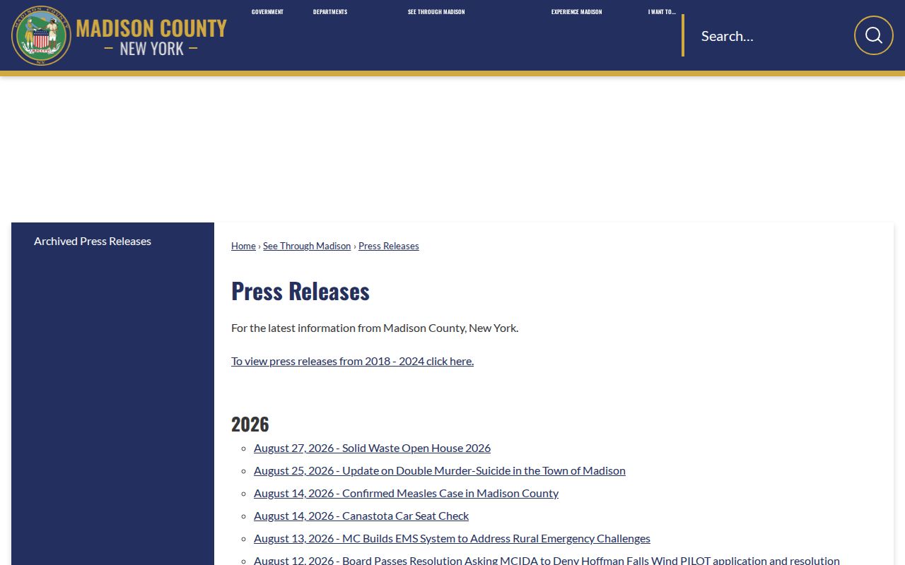 Madison County Sheriff official arrest press-release record index